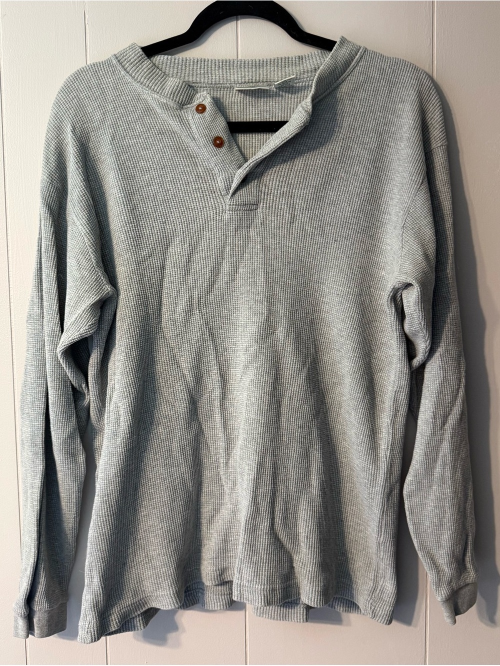 Vintage L.L.Bean USA Made Waffle Knit Thermal Henley Gray Men’s Small